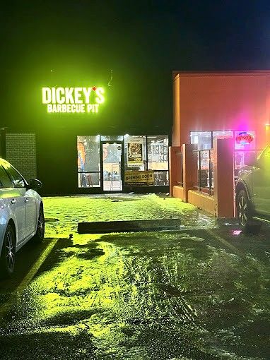 Dickey's Barbecue Pit illuminated sign at night